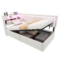 SCHLAFSOFA 90x200 cm in Beige mit LED-Beleuchtung, USB-Anschlüssen und Stauraum - Beige, Textil (90/200cm) - IVMEU