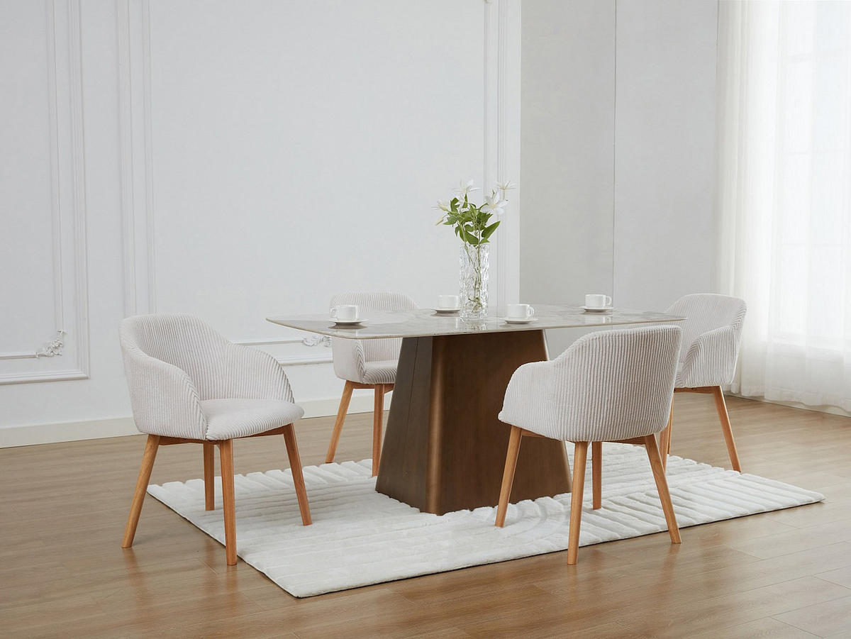 STUHL mit Armlehnen 6er-Set - Cord & Kautschukholz - Cremefarben - JELISA - Creme, Textil (54/79/56cm) - Vente-Unique