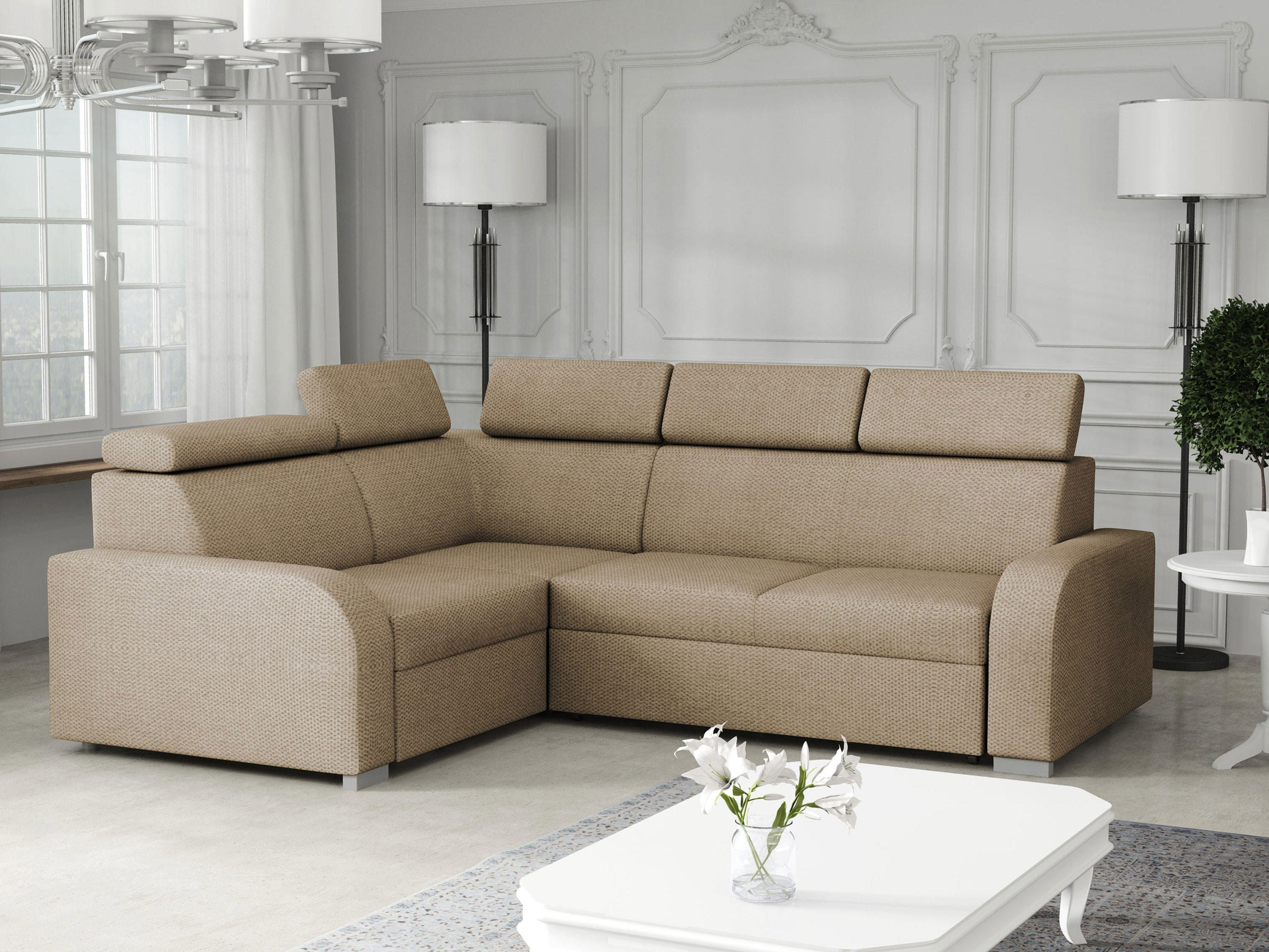 ECKSOFA Oslo 2rR1 80 - Silberfarben/Naturfarben, Holz/Kunststoff (250/200cm) - MIRJAN24