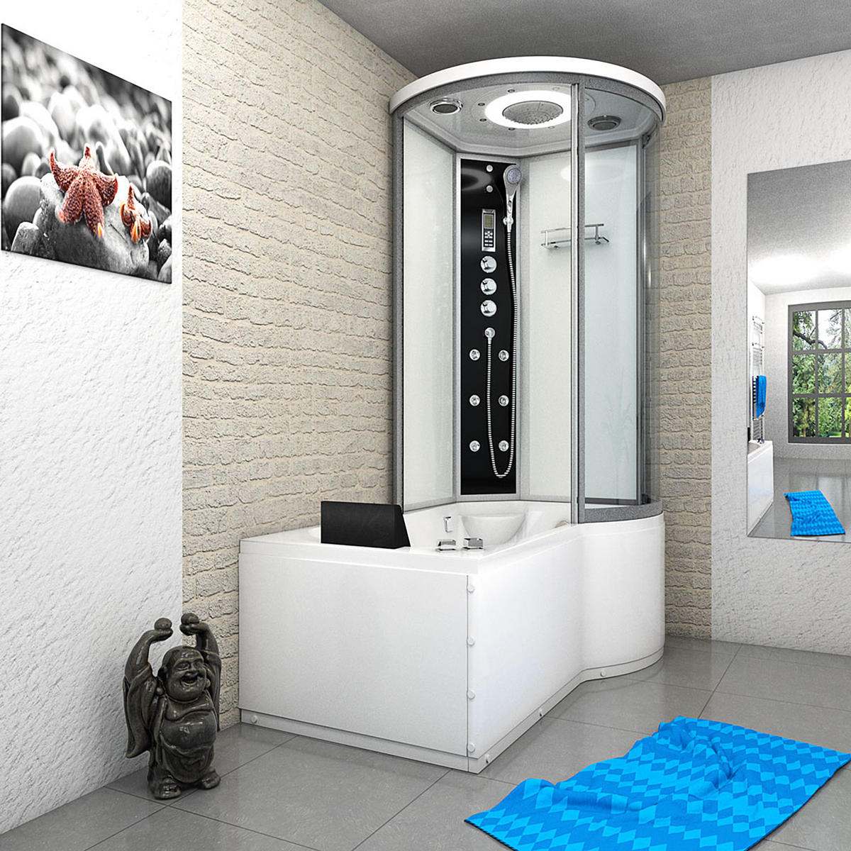 WHIRLPOOL Wanne Duschkabine ws K55-L03-WP-EC 170x1 - Weiß, Glas/Kunststoff (98/220/170cm) - AcquaVapore by Sandra Jentho