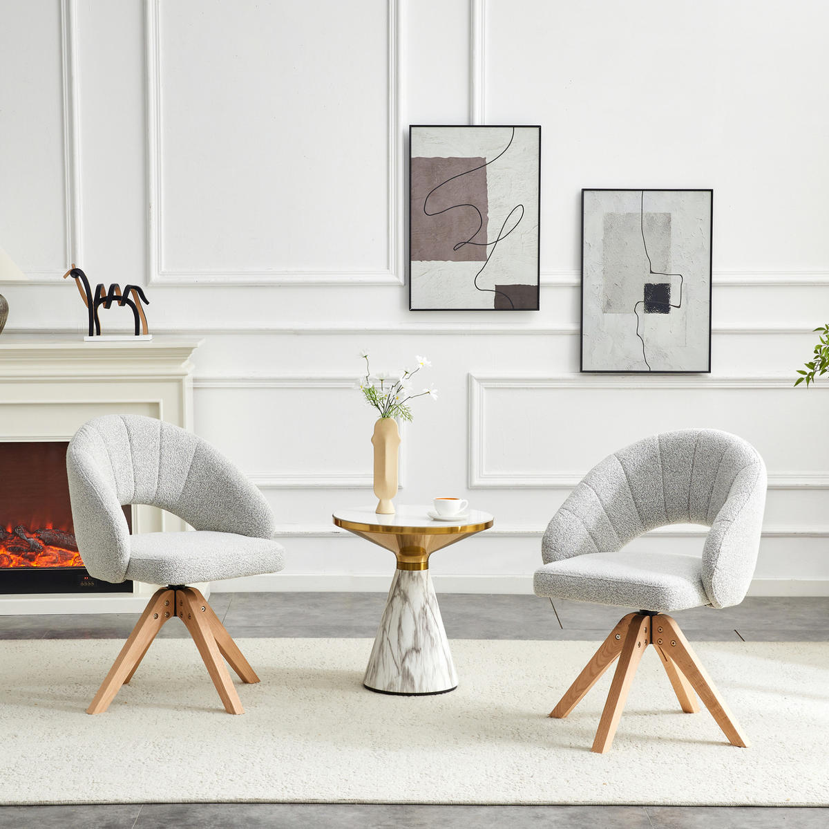 ESSZIMMERSTUHL 2er-Set drehbar 84 cm Samt Light Gray mit Massivholzbeinen - Hellgrau, Holz (49/84/46cm) - Meubliv