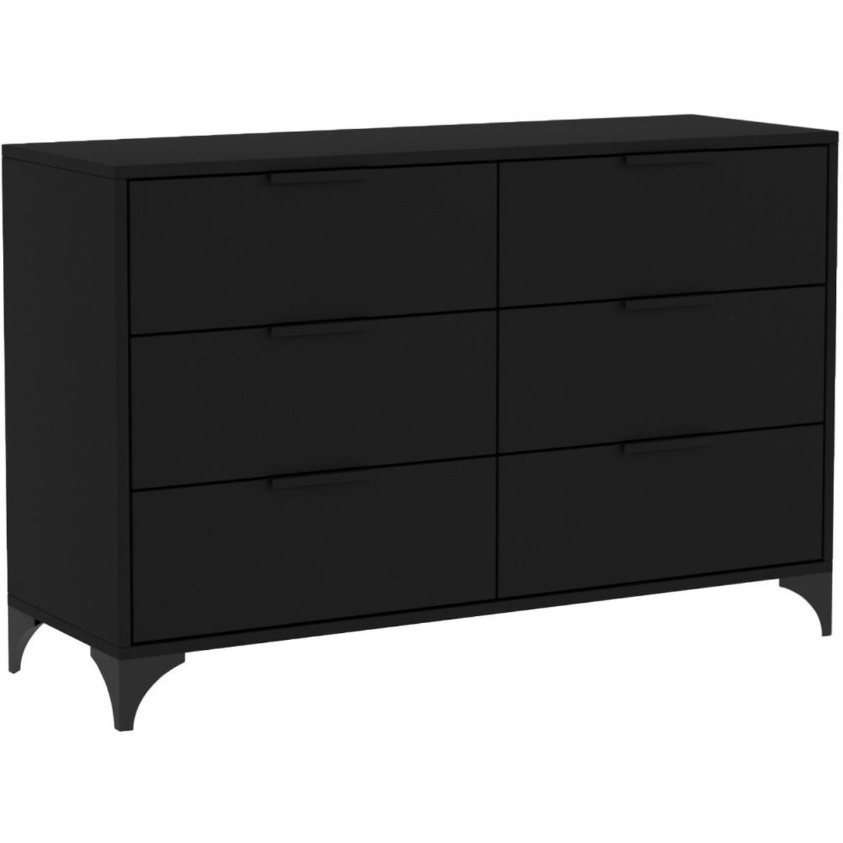 KOMMODE Home mit 6 Schubladen, 120 cm, mit Griffen, Schwarz - Schwarz, Holzwerkstoff (120/80/40cm) - Beautysofa