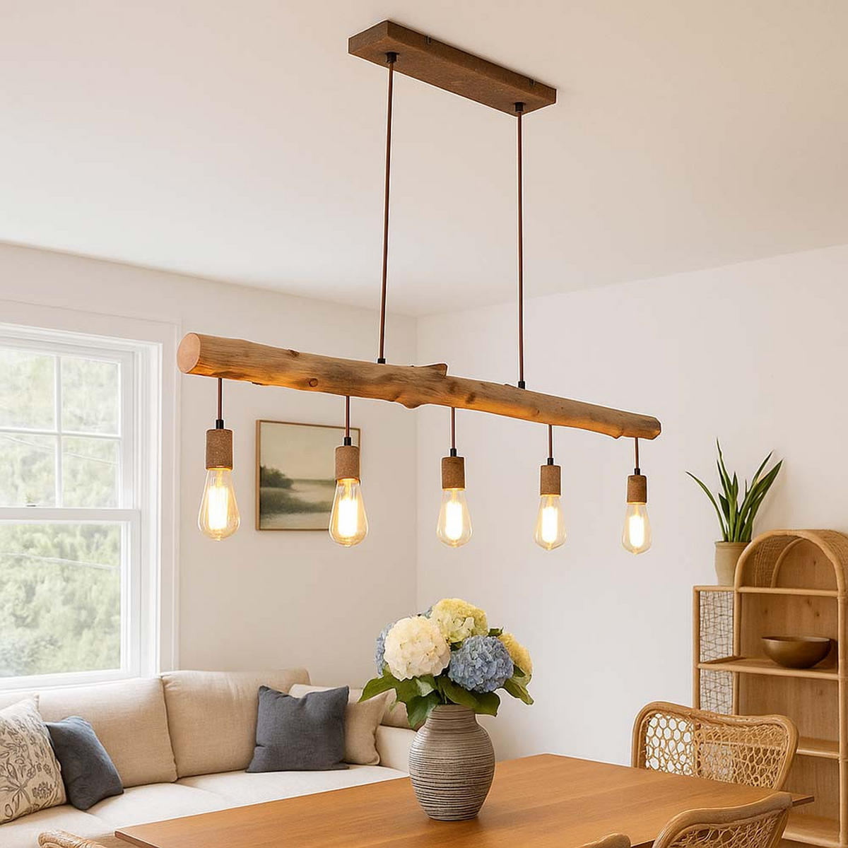 LED HÄNGELEUCHTE Holzbalken Braun - Braun, Holz (100/8.5/140cm) - Globo Lighting