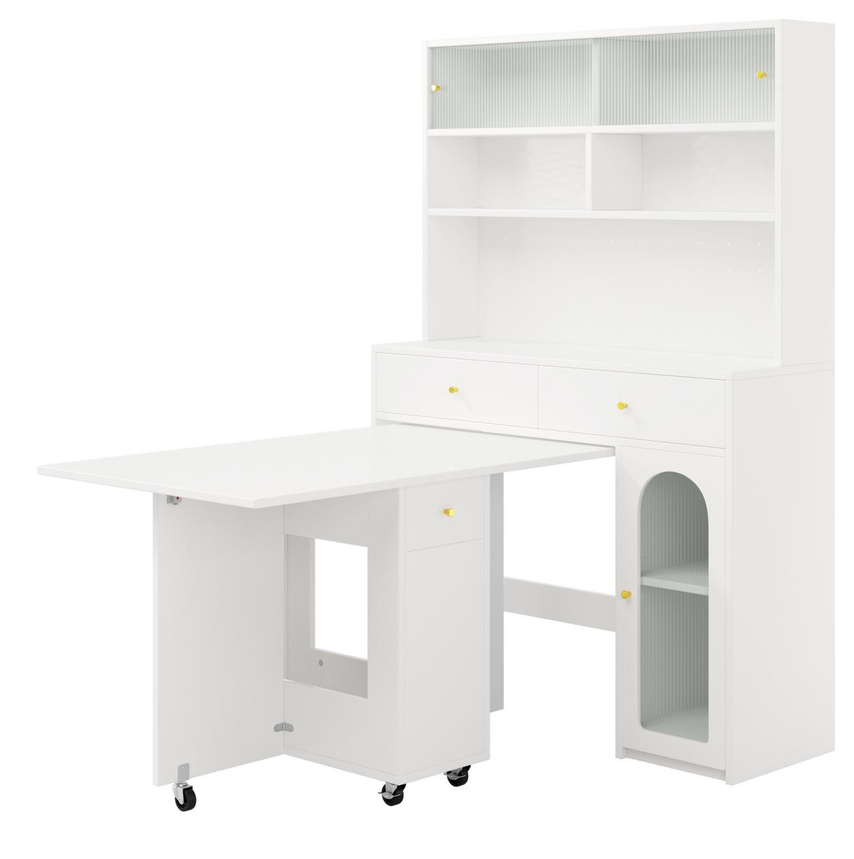 KÜCHENSCHRANK-SET aus MDF 120x45x180 cm Weiß mit klappbarem Esstisch 120x75x75 cm - Weiß, Holzwerkstoff (120/180/45cm) - IVMEU