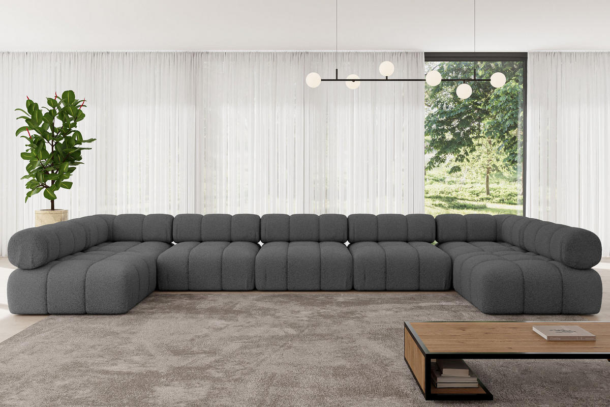 WOHNLANDSCHAFT modulares Sofa Garvo-U3 - 475x190x70 cm Grau Bouclé - Grau, Holzwerkstoff/Textil (475/70/190cm) - ALTDECOR