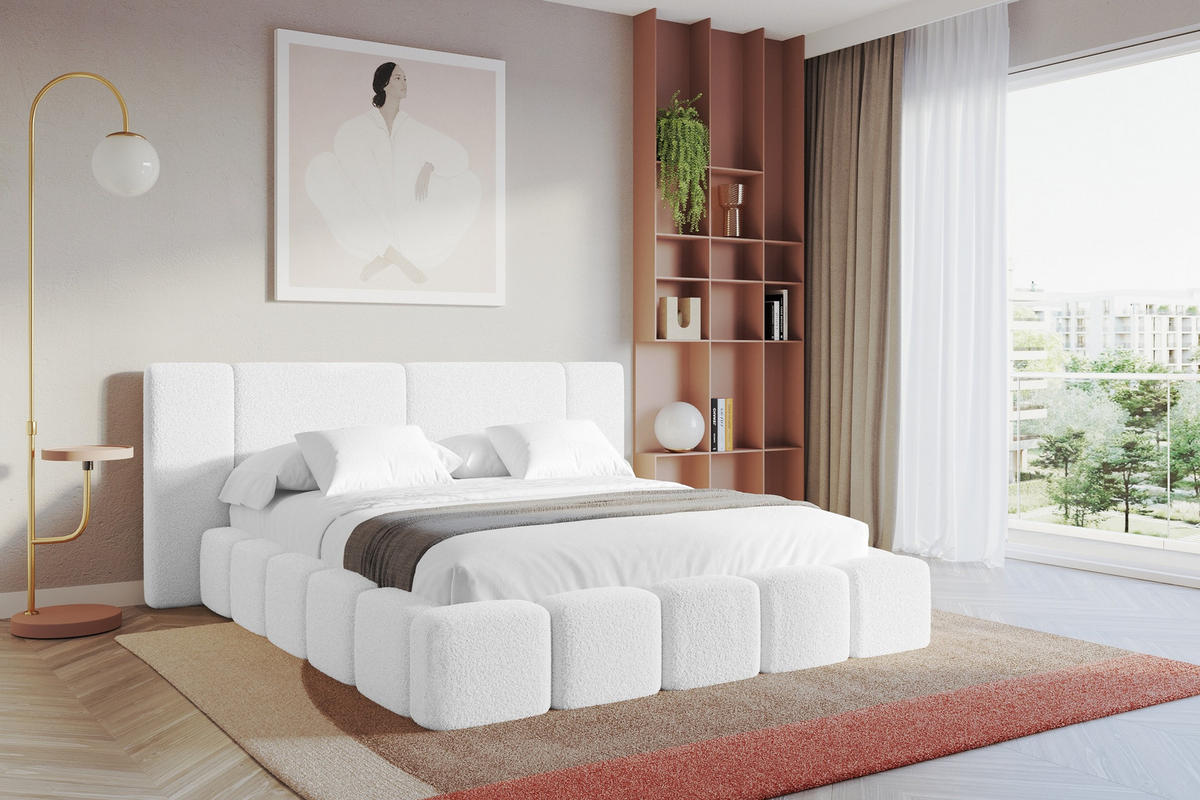 POLSTERBETT mit Bettkasten und Lattenrost, Bett mit Matratze H3/H4 - NILO 140x200 Weiß - Weiß, Holzwerkstoff/Textil (140/200cm) - ALTDECOR