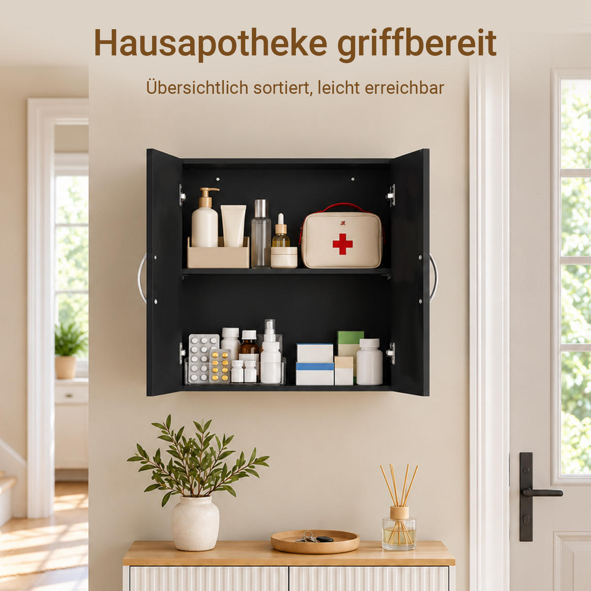 HÄNGESCHRANK Schwarz, 60 x 60 x 30 cm, mit verstellbarem Regalboden, für Bad, Küche und Waschraum - Schwarz, Holzwerkstoff (60/60/30cm) - SoBuy