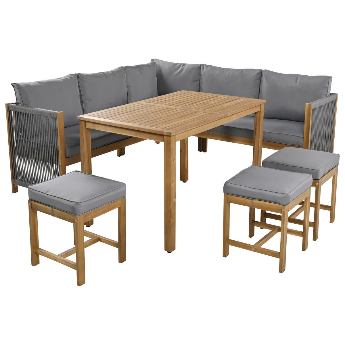 LOUNGESET 7-8 Personen Grau+Natur Mit Sofa Hocker Tisch - Naturfarben, Textil - FLIEKS