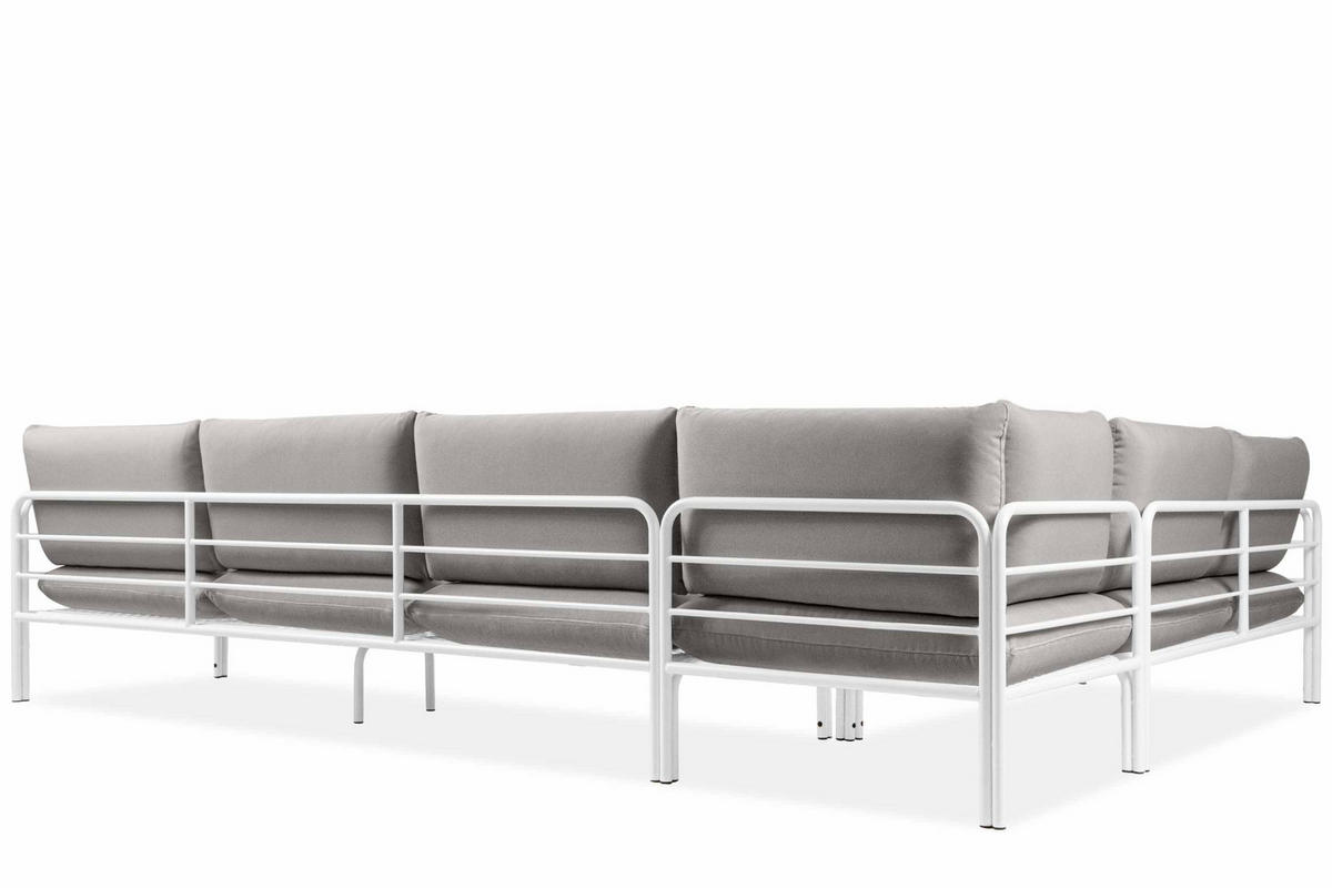 GARTENECKSOFA RAMBE 5-Sitzer mit Kissen, Weiß/Hellgrau - Hellgrau/Weiß, Textil/Metall (304/80/229cm) - KONSIMO®