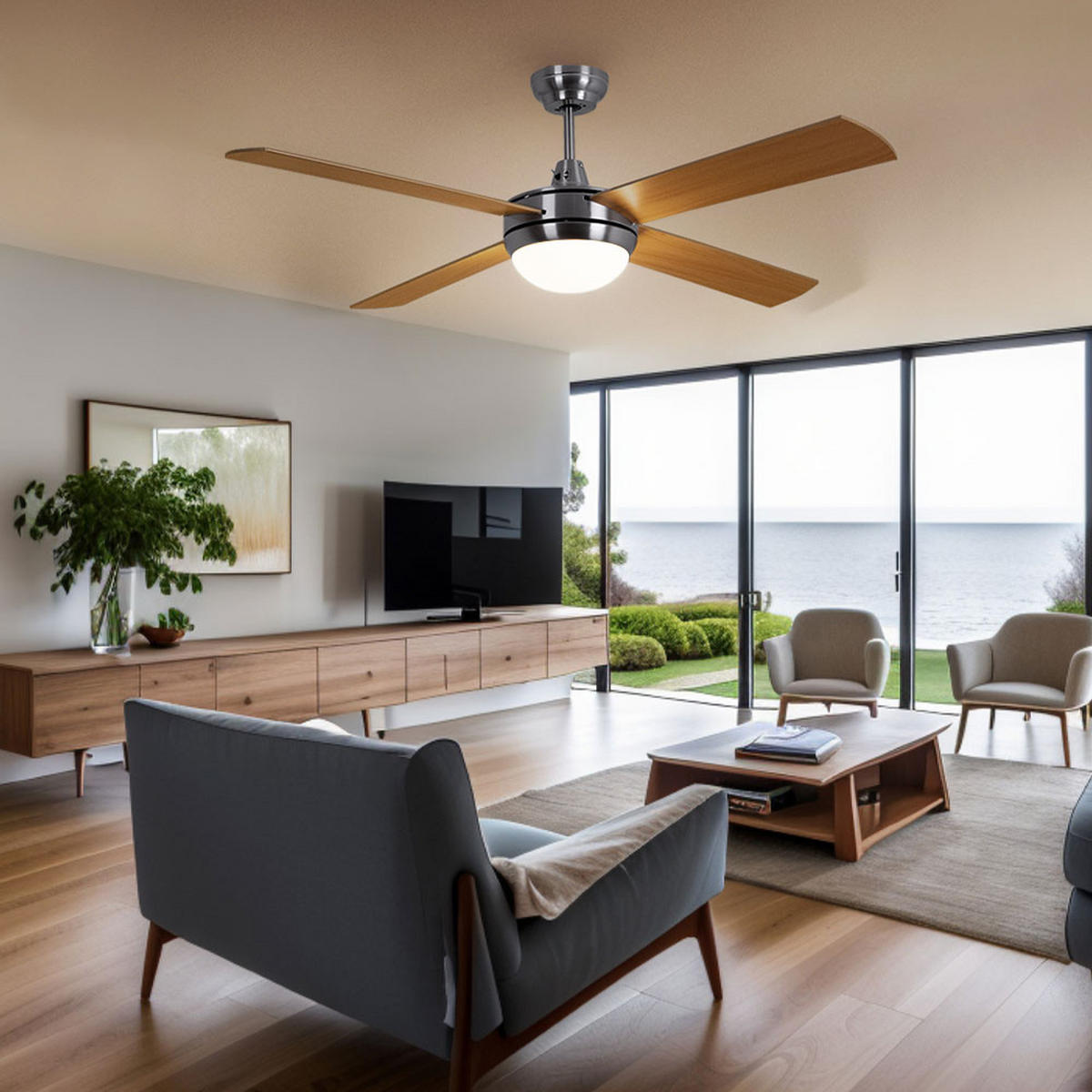 DECKENLEUCHTE Braun Metall Glas mit Fernbedienung - Braun, Glas (132/46/46cm)