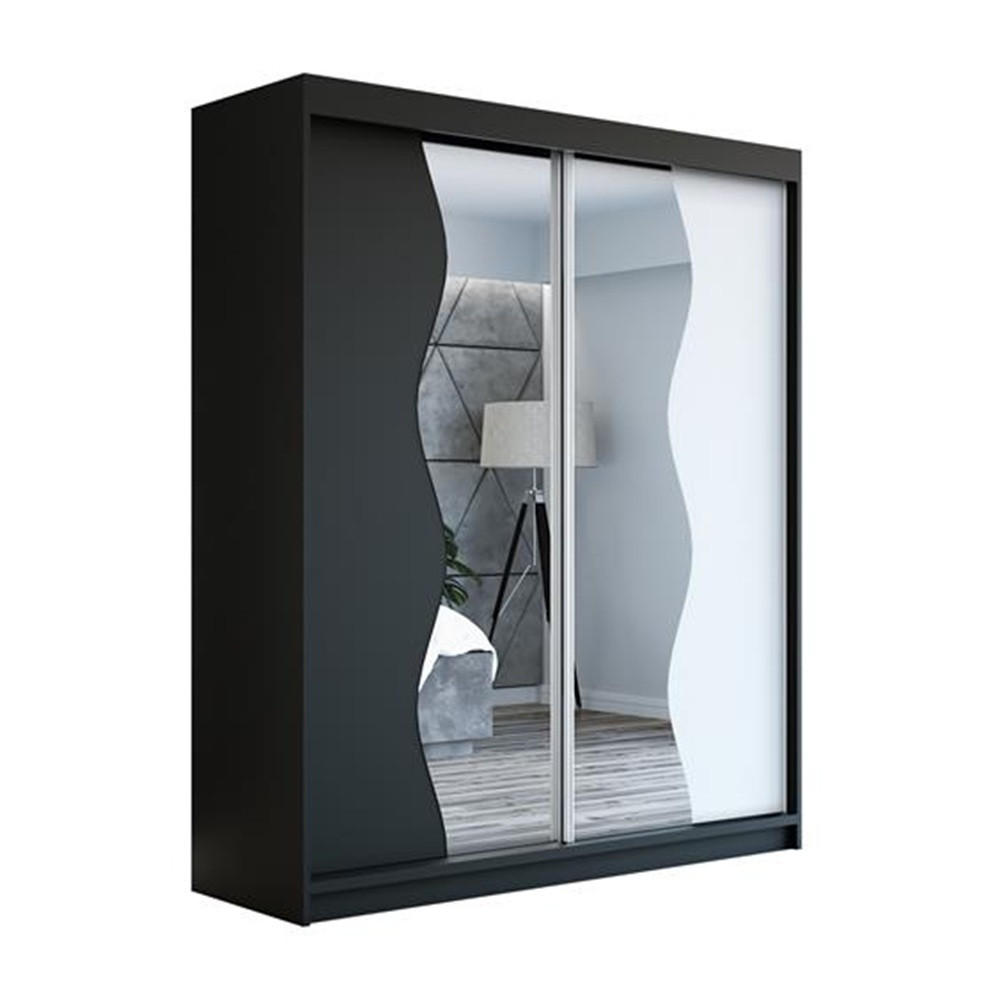 SCHWEBETÜRENSCHRANK 180 CM RIMA Farbe: Schwarz / schwarz / weiß - Schwarz/Weiß, Holzwerkstoff (180/215/59.5cm) - A&J MöbelLand