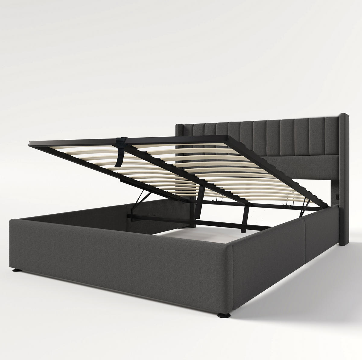 BETT mit Bettkasten 140x200 cm Leinen Grau - Grau, Metall (140/200cm) - Meubliv