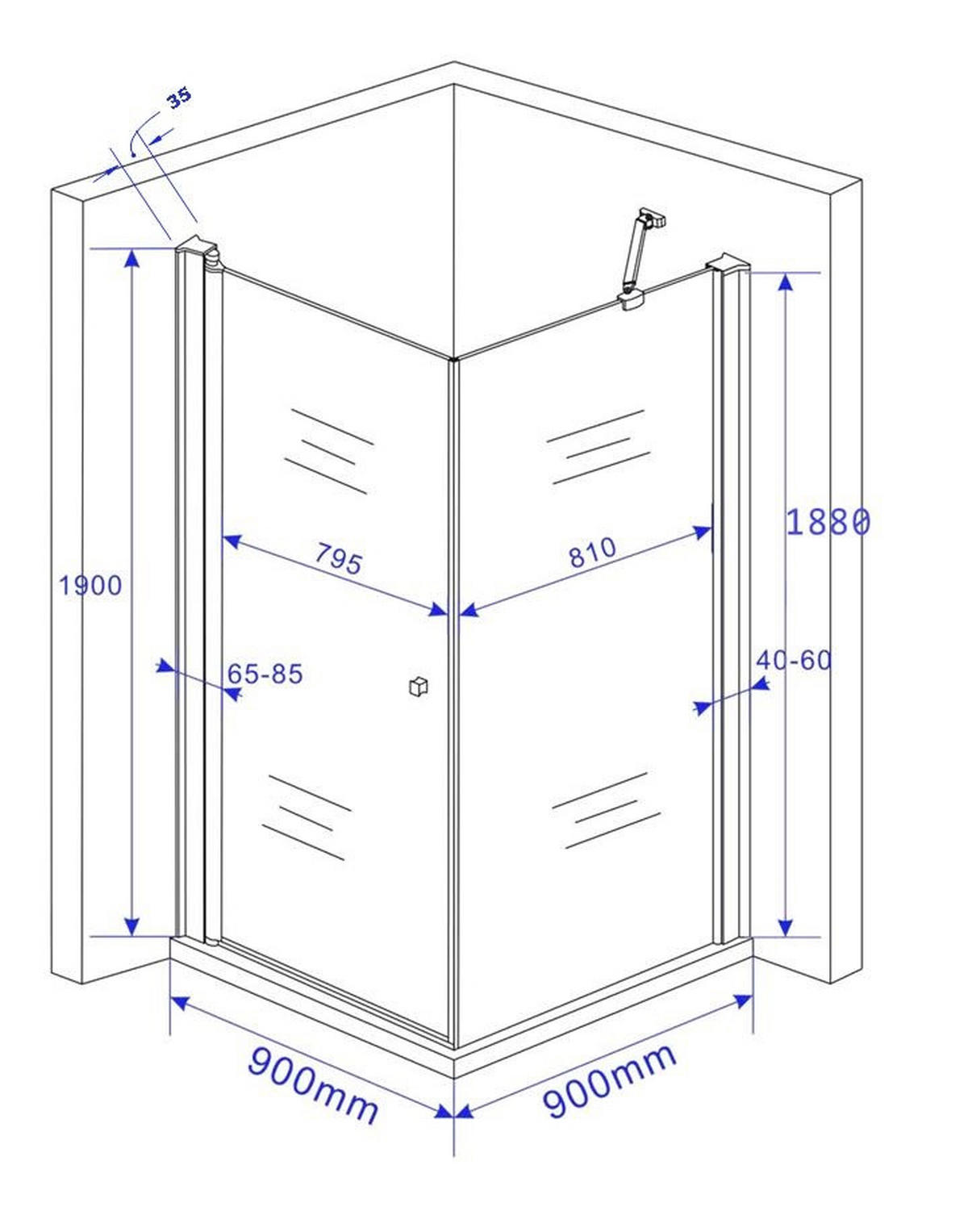 DUSCHKABINE DETO-FIX Klar 90 x 90 x 190 cm 6 mm ESG - Klar, Glas (90/90/190cm) - Glasdeals
