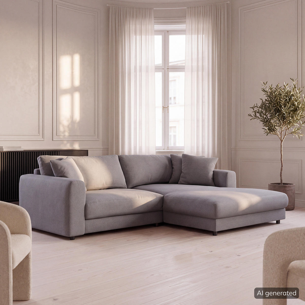 ECKSOFA mit Longchair - Schwarz/Grau, Holz/Kunststoff (238/183cm) - home24
