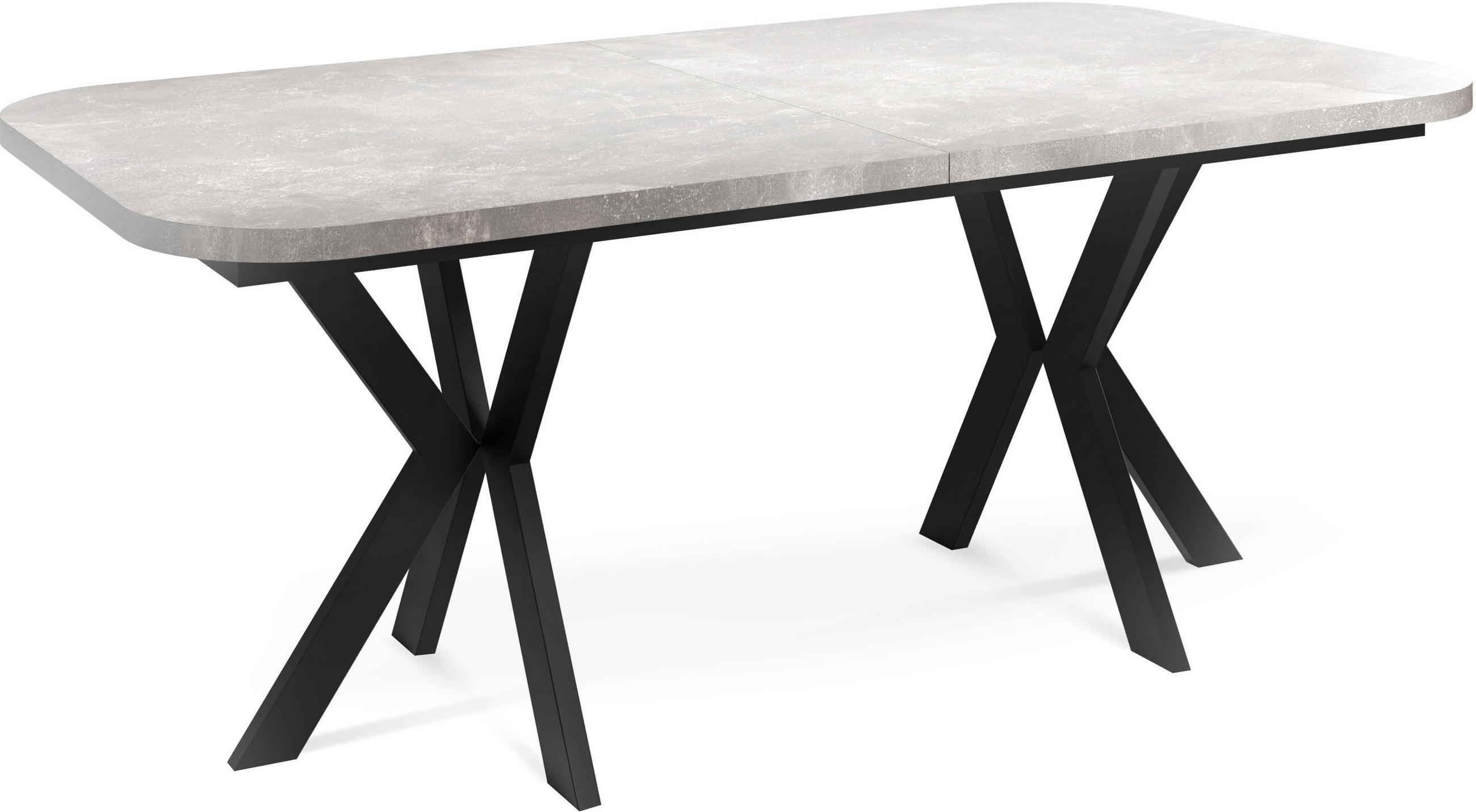ESSTISCH Olivia ausziehbar rechteckig, Grauer Beton 200-280/100/76 - Hellgrau/Schwarz, Holzwerkstoff/Metall (200/100/76cm) - WFL GROUP
