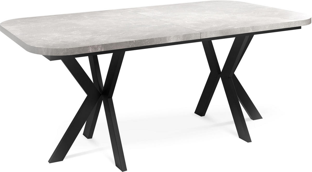 ESSTISCH Olivia ausziehbar rechteckig, Grauer Beton 200-280/100/76 - Hellgrau/Schwarz, Holzwerkstoff/Metall (200/100/76cm) - WFL GROUP