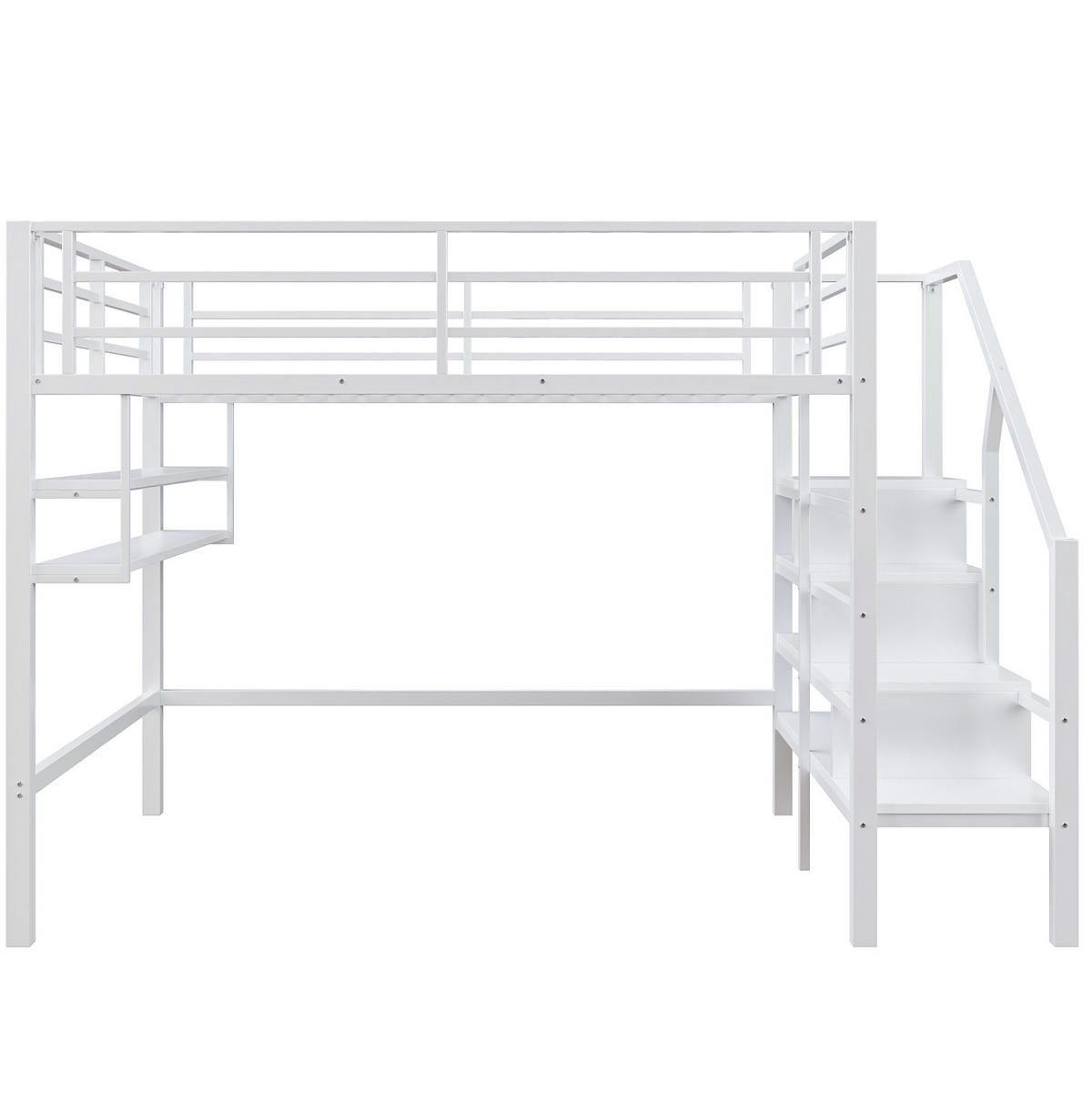 VYSOKÁ postel 140/200 cm bílá s policemi a úložným žebříkem z kovu a MDF - bílá, kov (140/200cm) - OKWISH