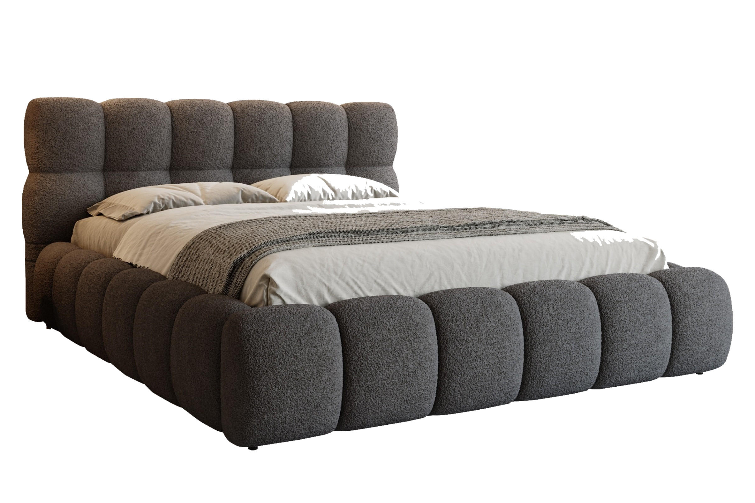 POLSTERBETT LUVA 160/200 in Boucle Grau - Grau, Holz/Holzwerkstoff (160/200cm) - Deine Möbel 24