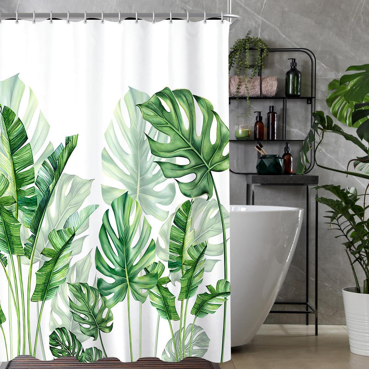 DUSCHVORHANG Grün Blätter 200 x 200 cm - Grün, Textil (200/200cm)