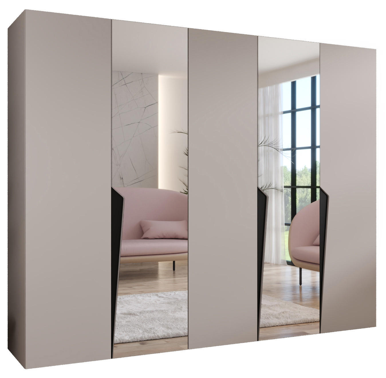 DREHTÜRENSCHRANK 202/250/52 5-türig - Beige/Schwarz, Holz/Metall (250/202/52cm) - Abiks Möbel