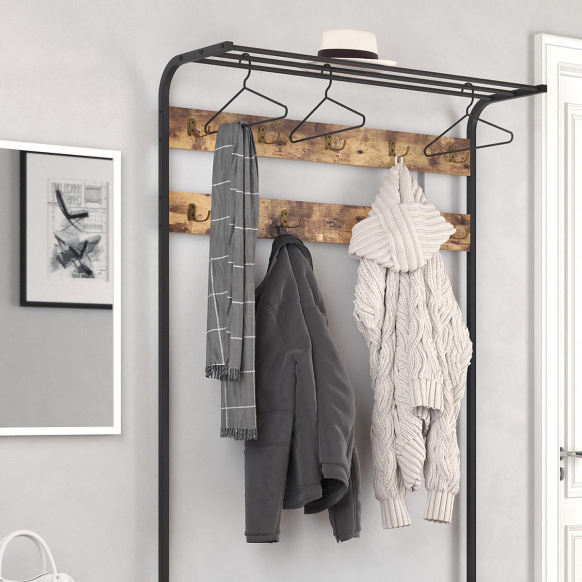 GARDEROBE Fyrk Antikholz 100 x 190 cm - Eichefarben/Schwarz, Holzwerkstoff (100/190/30cm) - Vicco