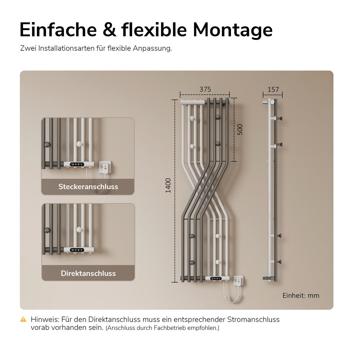 HEIZKÖRPER Elektrisch Thermostat & App-Steuerung Anthrazit-Weiß 140/37,5 cm - Anthrazit/Weiß, Metall (37.5/140/15.7cm) - EMKE