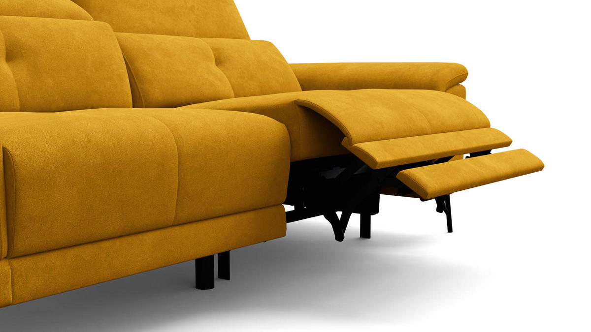 SOFA RELAX AVENA 3-Sitzer, gelber Veloursstoff - Gelb/Schwarz, Holz/Textil (204/80/108cm) - Wozimo