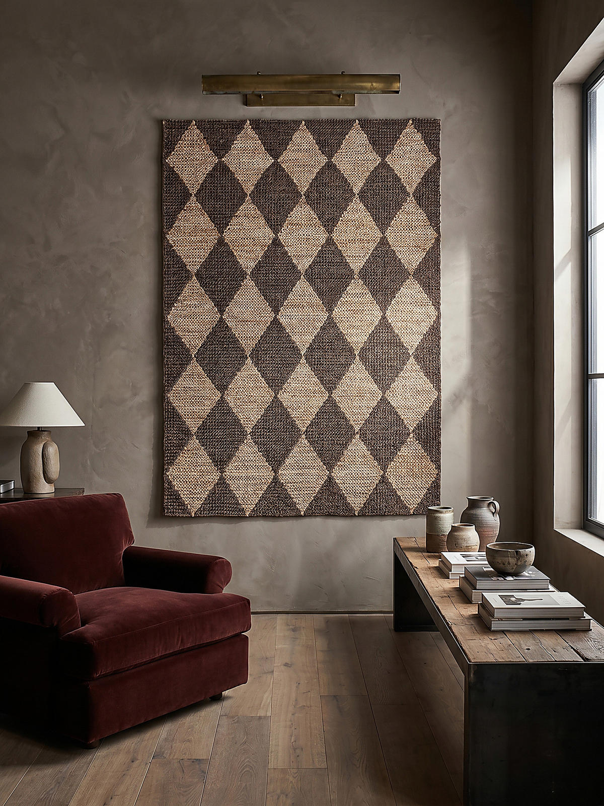 TEPPICH Jute Flachgewebe Rauten Muster, Wohnzimmer Braun Rechteckig 120x170 - Braun, Textil (170/120cm) - KADIMA DESIGN