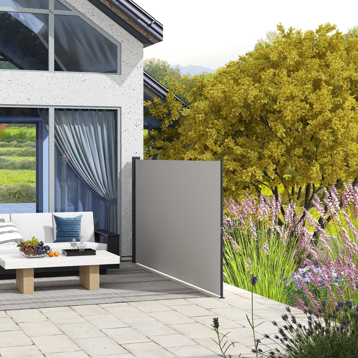 SEITENMARKISE, Hellgrau, 300L x 100H cm/300L x 140H cm, Polyesterstoff, Metall - Hellgrau, Kunststoff (140/140cm) - Outsunny