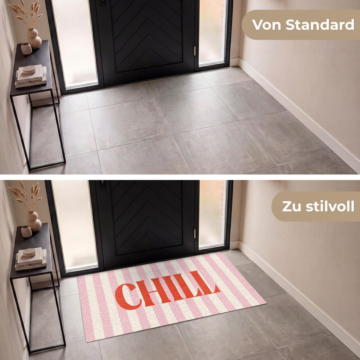 FUSSMATTE Zartrosa – Rot – Streifen – Chill 150x90 cm - Rosa, Kunststoff (150/0.4cm) - MuchoWow