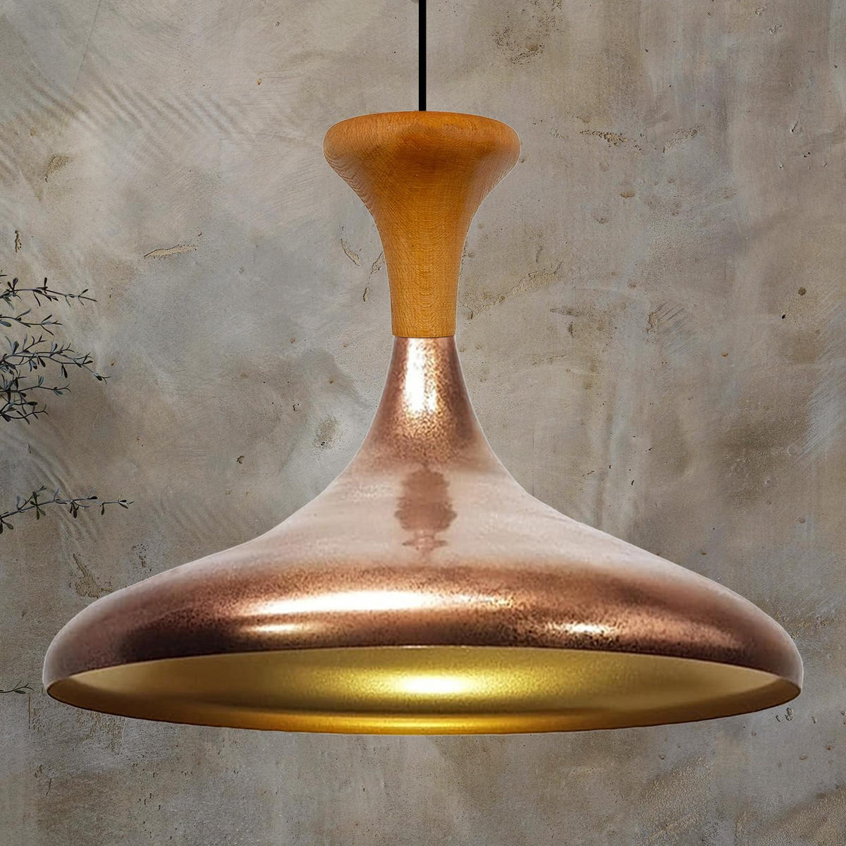 PENDELLEUCHTE Champion Pilz-Holz 35/29 cm - Goldfarben/Kupferfarben, Holz/Metall (35/29cm) - Bamyum