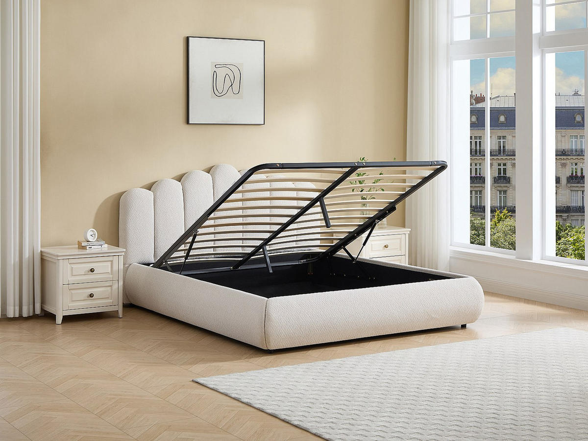 BETT mit Bettkasten - 2 Personen - Stoff - Beige - Beige, Textil (180/200cm) - Vente-Unique