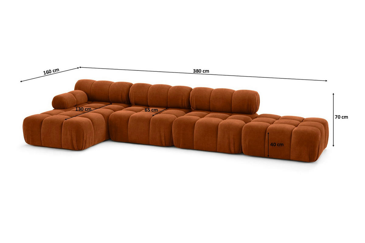 ECKSOFA L-Form XL, Stoff Velours Salvador, Braun, Links, Selia L XL - Braun, Holz (380/160cm) - Kaiser Möbel