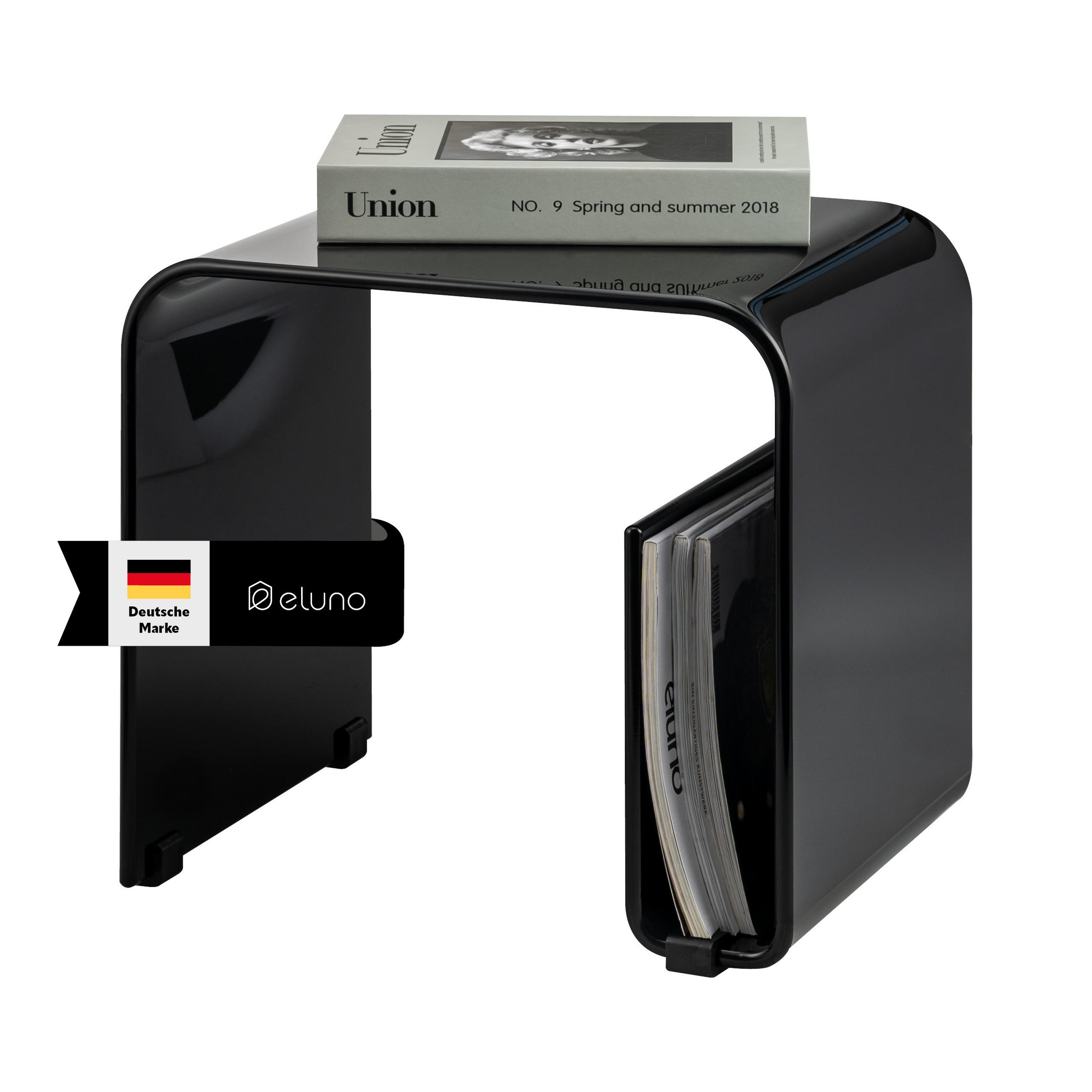 eluno Beistelltisch Schwarz Hochglanz 38.5x35.5x30 cm