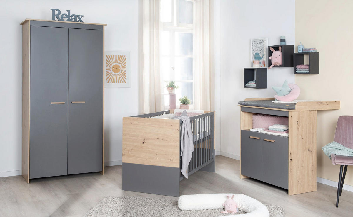 KLEIDERSCHRANK Anna 2-türig - Anthrazit/Sonoma Eiche, Holz/Holzwerkstoff (96/190/50cm) - Roba