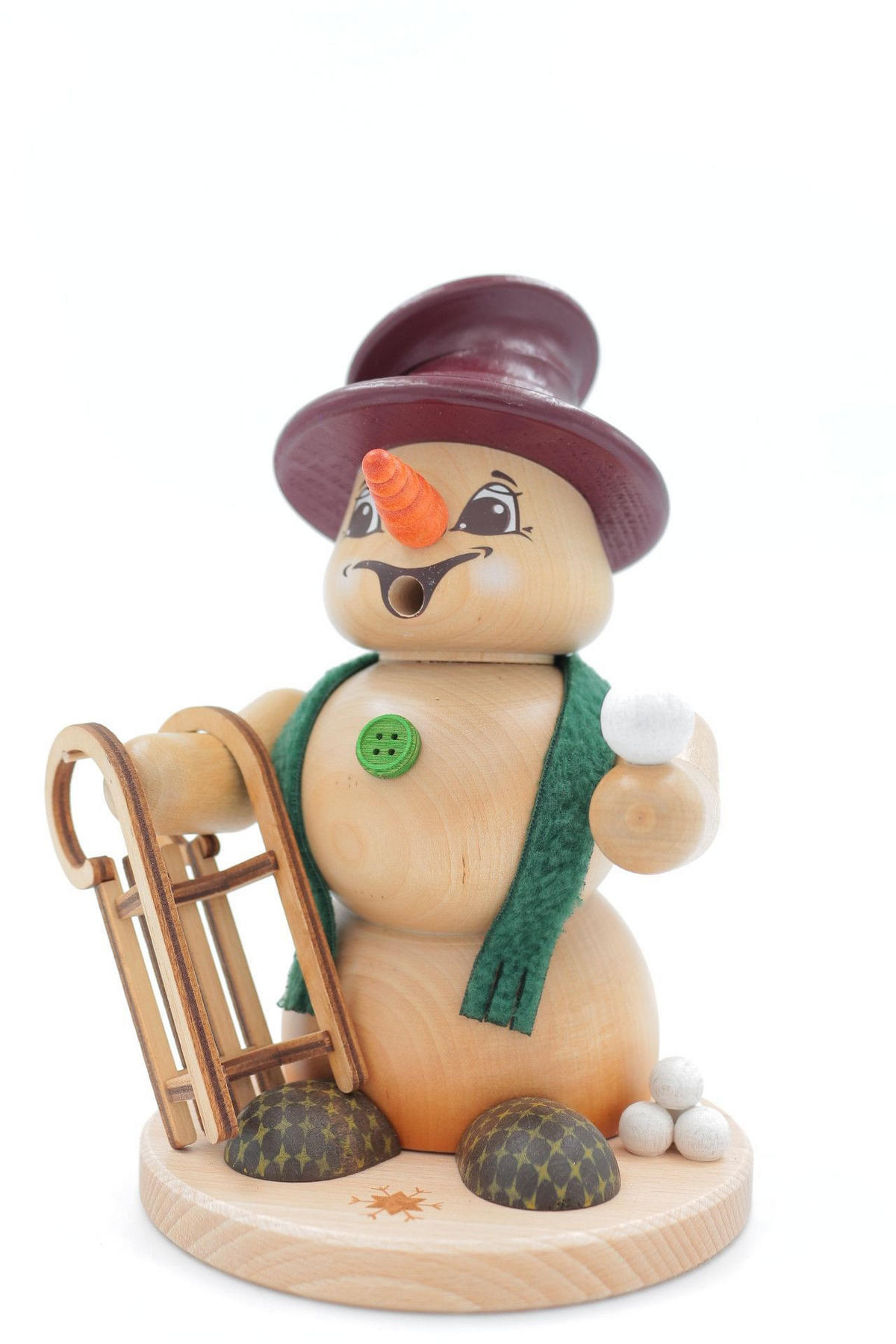 RAUCHFIGUR Schneemann Natur Schlittenfahrer 19 cm - Multicolor, Holz (15/19/0.1cm)