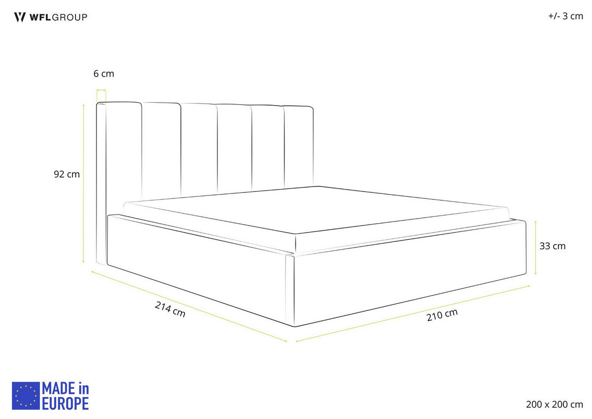 POLSTERBETT Amira Slim mit Bettkasten, Grün Boucle 200x200 cm - Birkefarben/Schwarz, Holz/Holzwerkstoff (200/200cm) - WFL GROUP