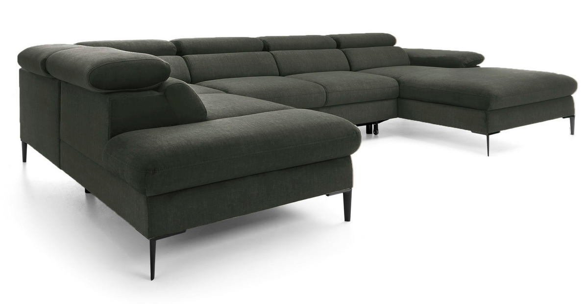 ECKSOFA U-Form 350 cm Amaro M mit Schlaffunktion, Rechts, Grün - Grün, Holz (353/214cm) - Emporius