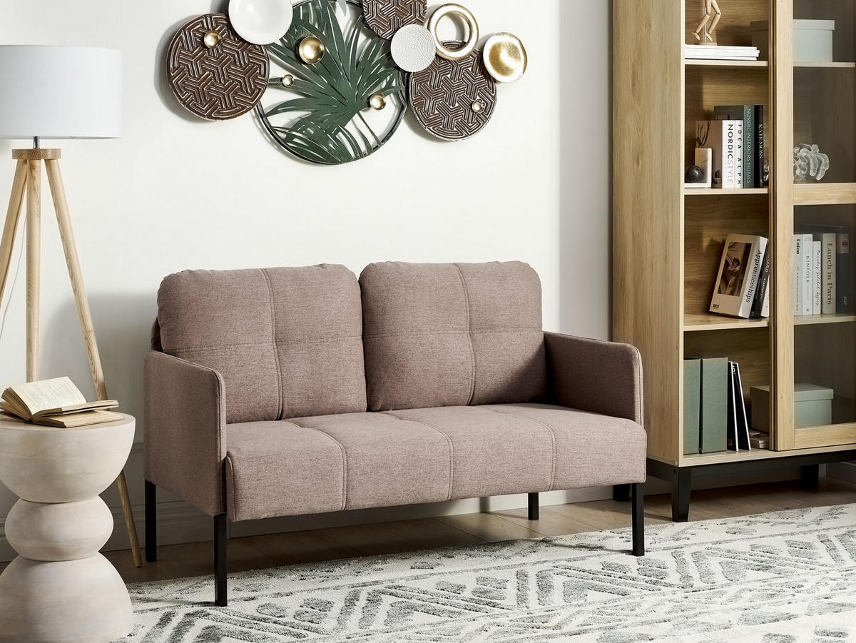 2-SITZER-SOFA hellbraun Lahti - Schwarz/Braun, Textil (124/70/70cm) - Beliani