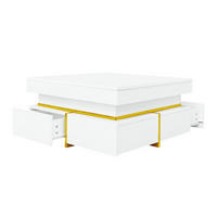 COUCHTISCH Hochglanz Goldakzent Schubladen - Weiß, Holzwerkstoff (70/70/35.5cm) - Fortuna Lai