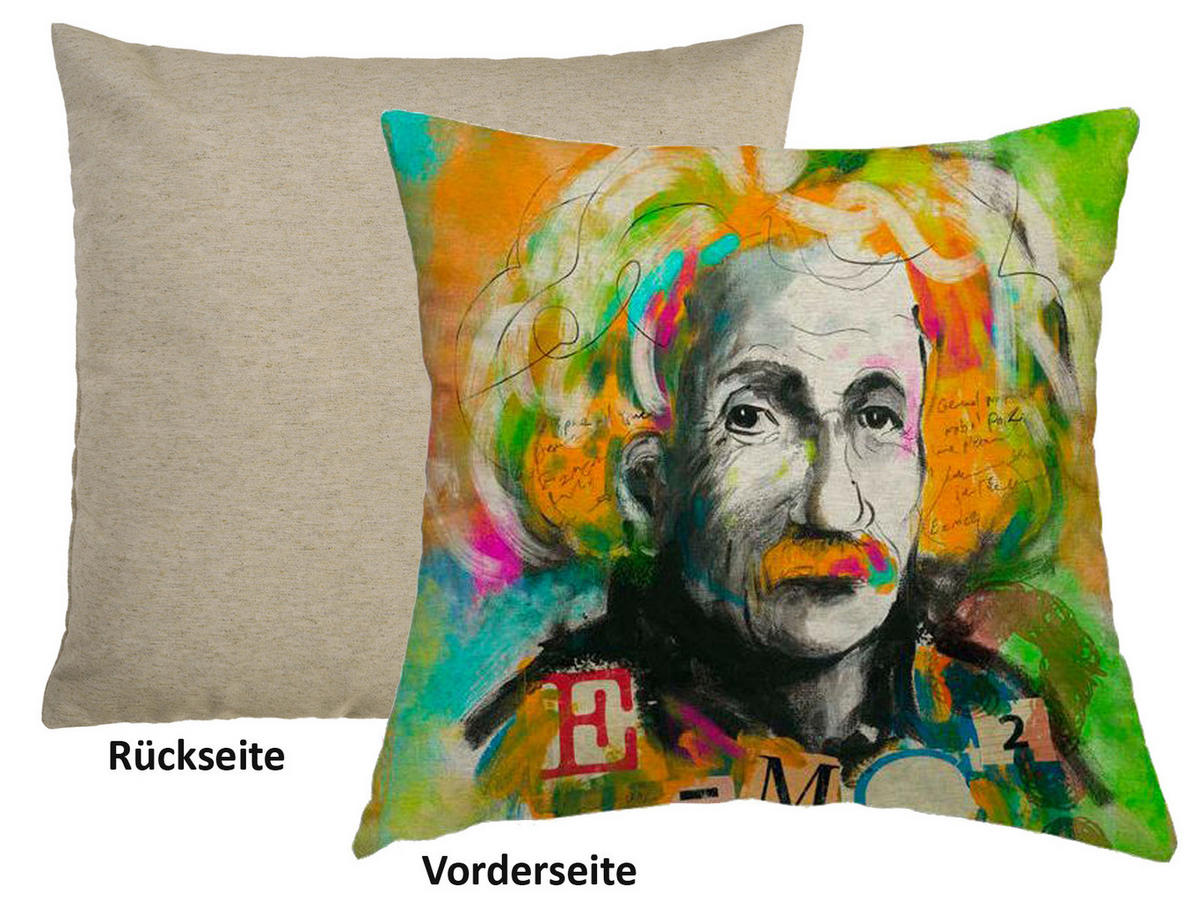 WENDE-KISSENHÜLLE POP-Art Einstein 45/45 cm - Multicolor/Orange, Textil (45/45cm) - beties Heimtextil