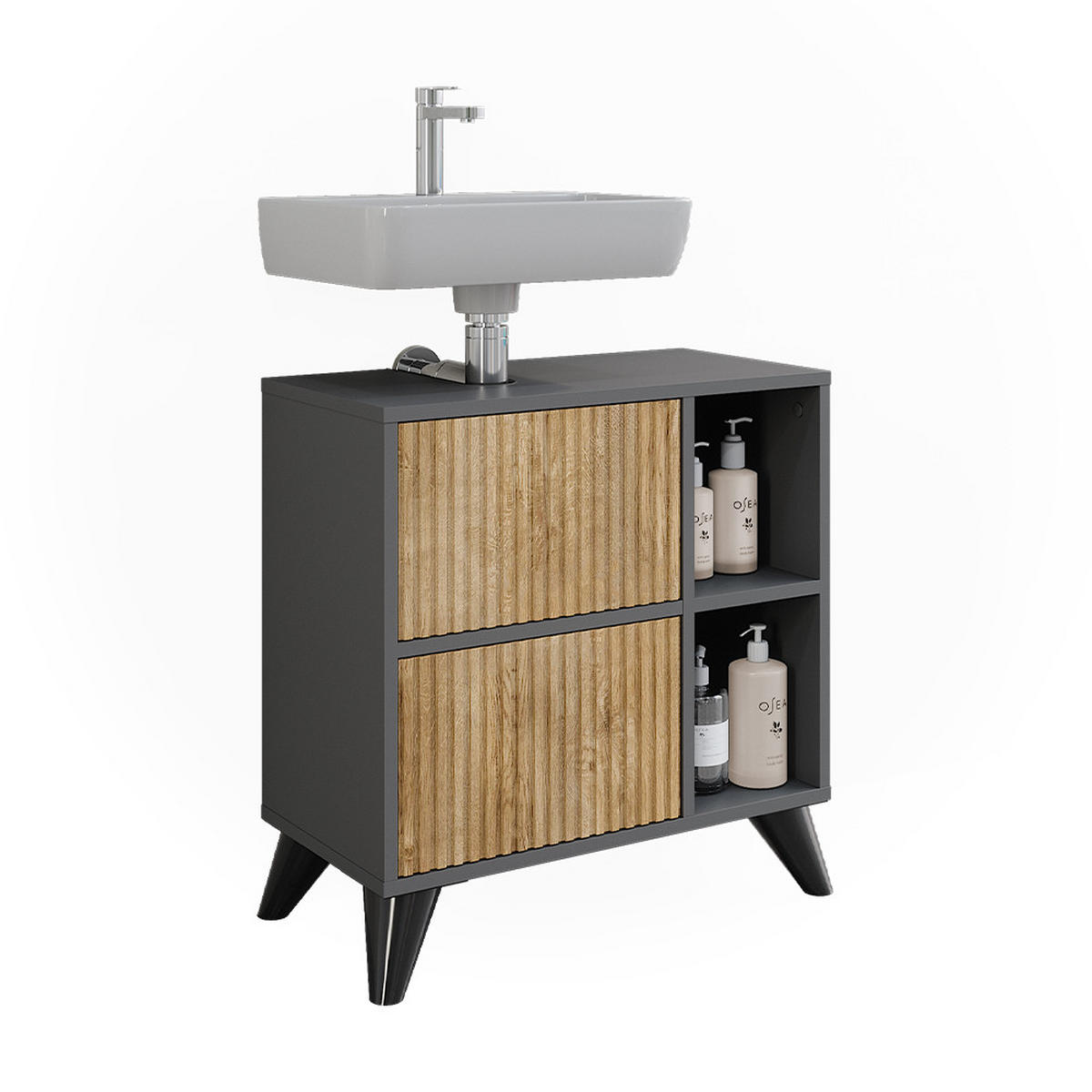 WASCHBECKENUNTERSCHRANK Leano Anthrazit/Bergeiche 60 x 62 cm mit 2 Schubladen - Anthrazit, Holzwerkstoff (60/62/30cm) - Vicco