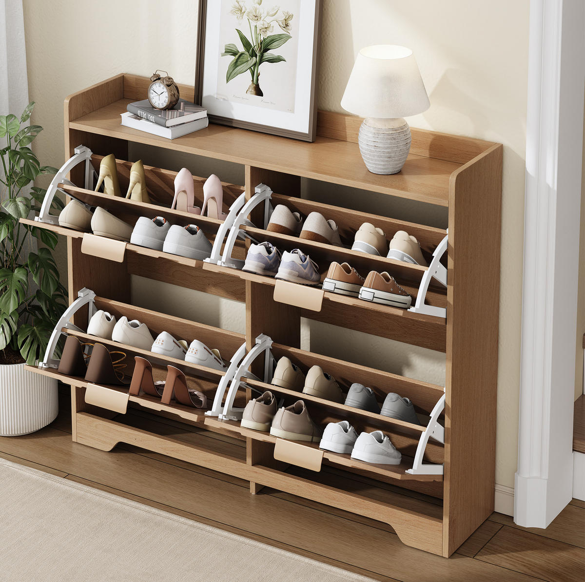 SCHUHSCHRANK aus MDF 105x24x90cm in Natur mit 4 Klappfächern - Naturfarben, Holzwerkstoff (105/90/24cm) - Modfu