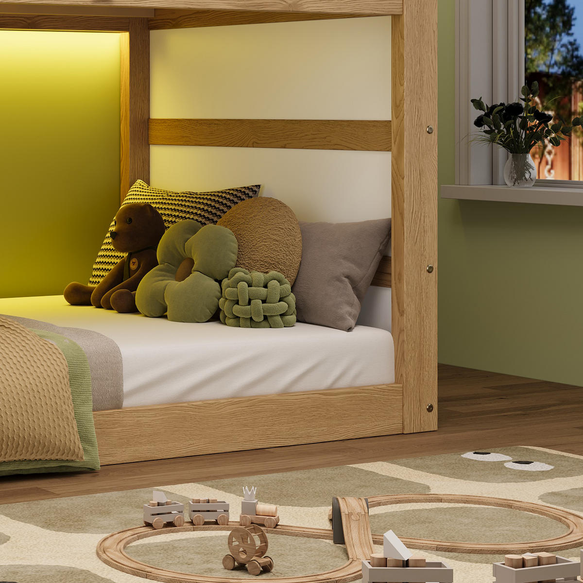 HOCHBETT 90/200 cm in Natur & Weiß mit LED, Ablagen und Treppe - Naturfarben, Holz/Holzwerkstoff (90/200cm) - WISHDOR