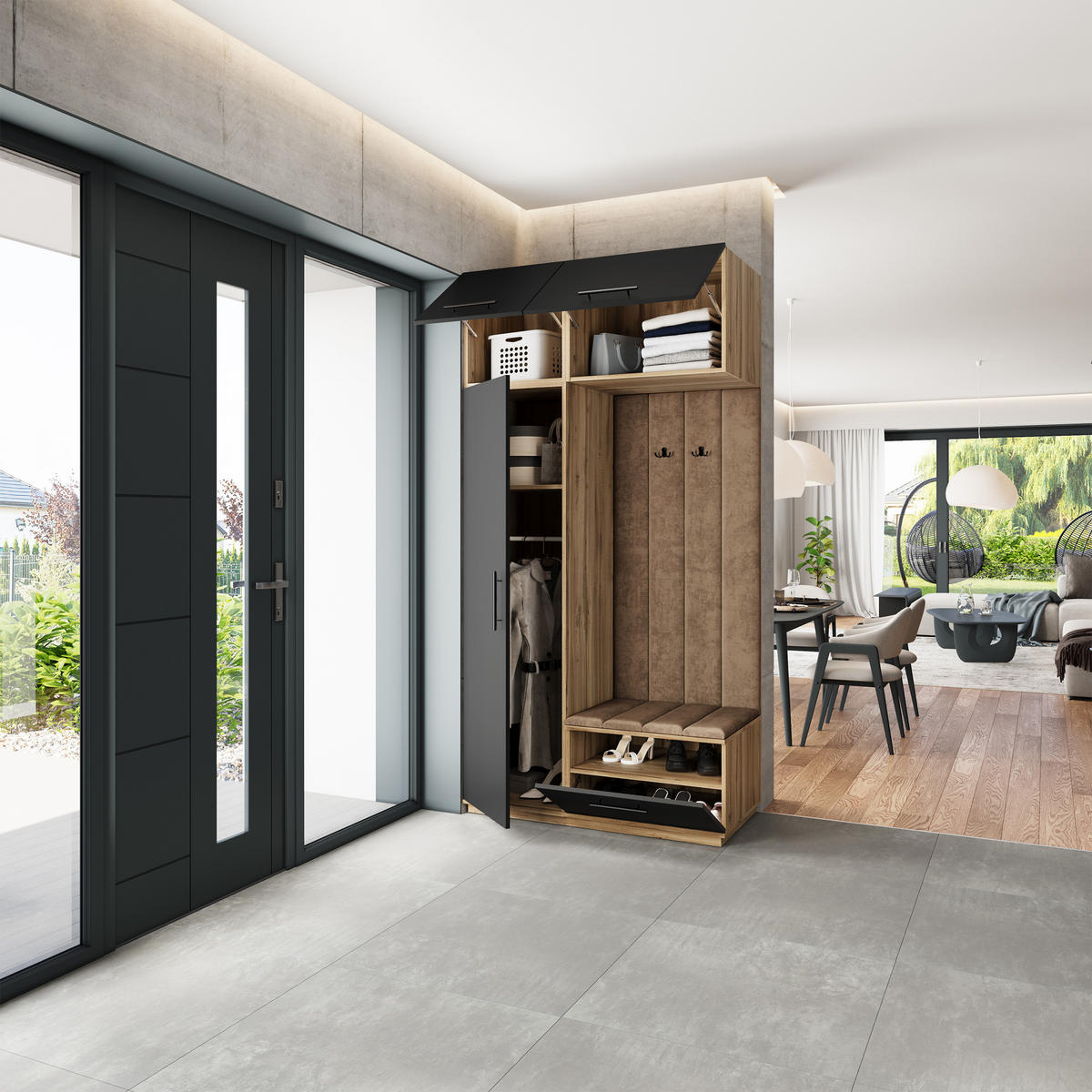 GARDEROBENSCHRANK REMA 120/240/60 cm Modern Garderobe-Set Eiche Wotan - Beige/Eiche Wotan, Holzwerkstoff (120/240/60cm) - MASSENO