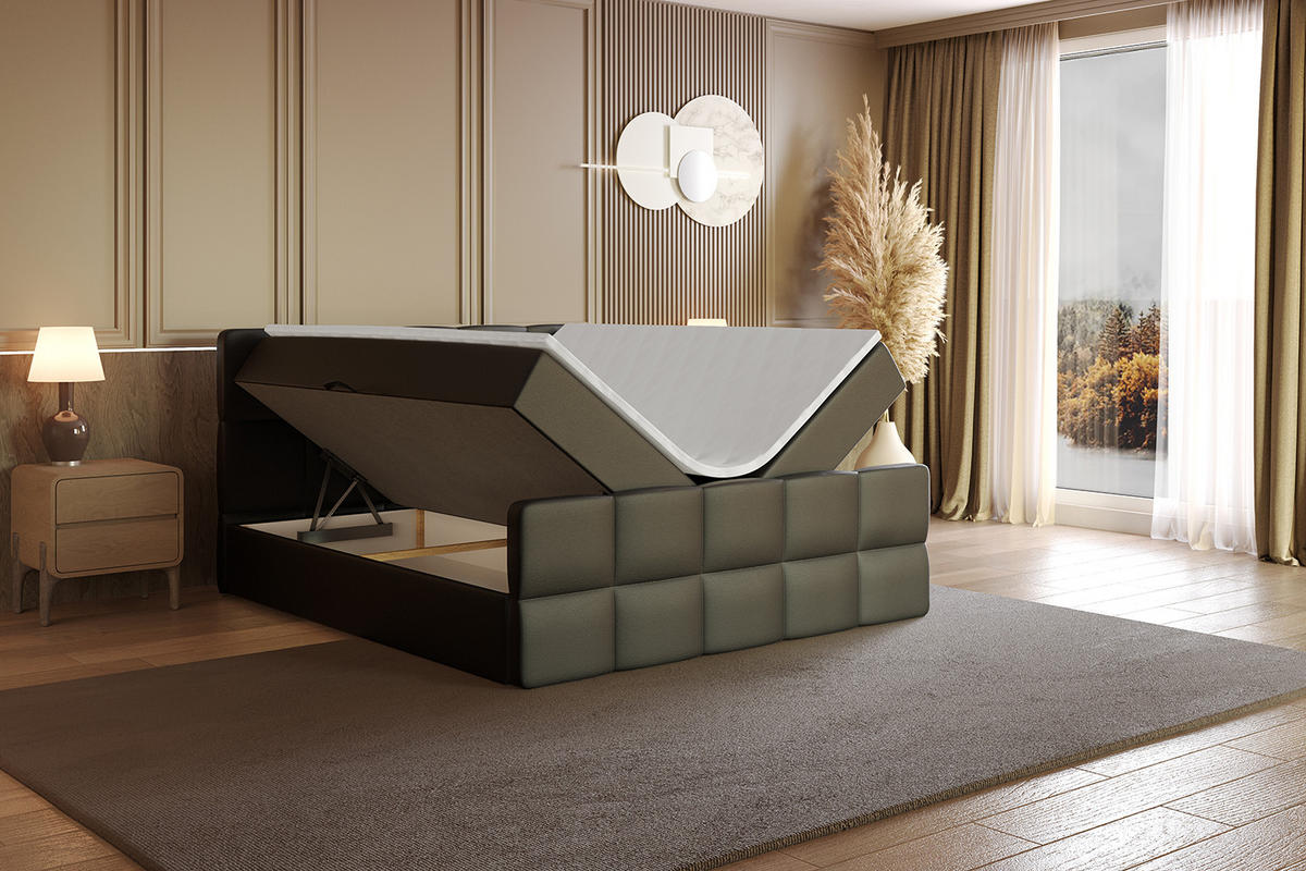 BOXBETT mit Matratze und Lattenrost - LIRO-Z - 160x200 - Schwarz Kunstleder - Schwarz, Holzwerkstoff (160/200cm) - ALTDECOR