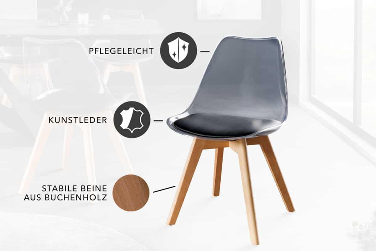 STUHL SCANDINAVIA MEISTERSTÜCK Kunstleder Transparent 80 cm - Transparent/Schwarz, Holz/Kunststoff (47/81/53cm) - riess-ambiente