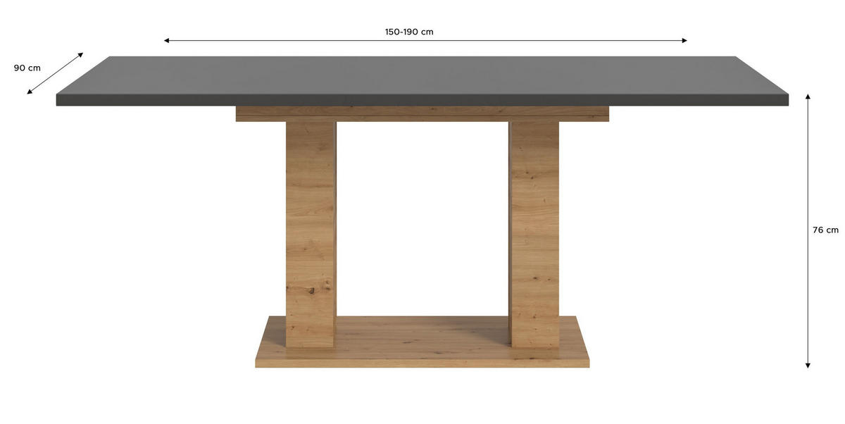 ESSTISCH MOTION (B/H/T: ca. 150/76/90 cm) in Artisan Oak Nachbildung/grau - Eiche Artisan, Holzwerkstoff (90/150/76cm)