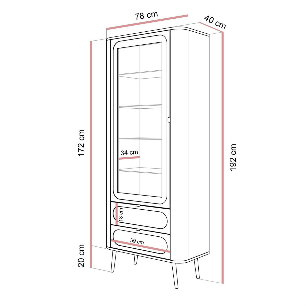 VITRINE SHADOW verglast mit Regalböden - Schwarz, Holzwerkstoff (78/192/40cm) - Lookway