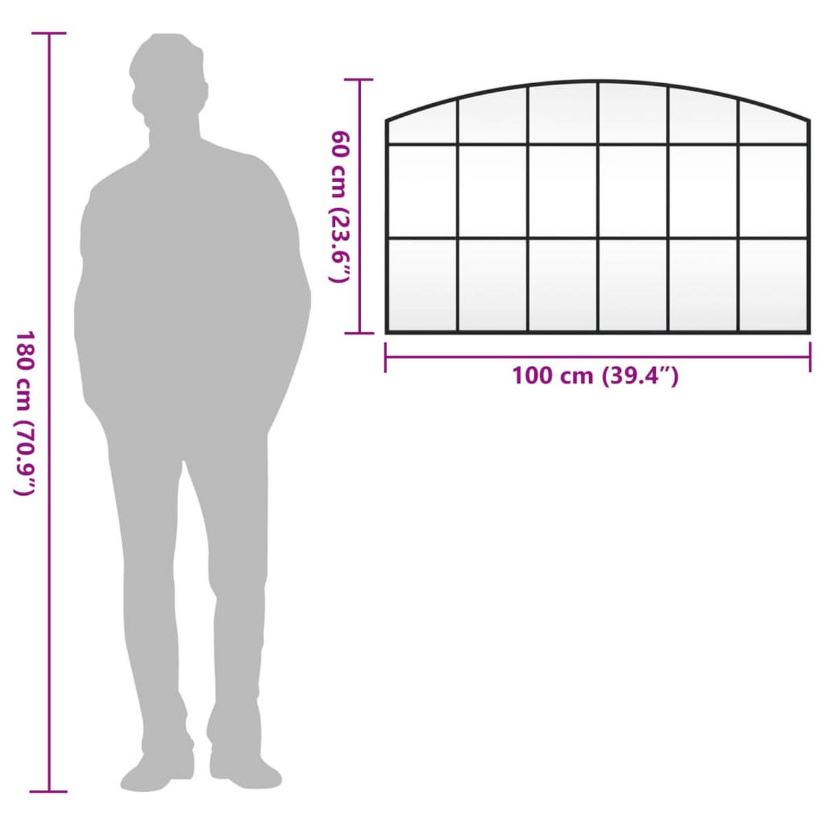 WANDSPIEGEL Schwarz 100/60 Cm Gewölbt Eisen - Schwarz, Metall (60/1.5/100cm) - vidaXL